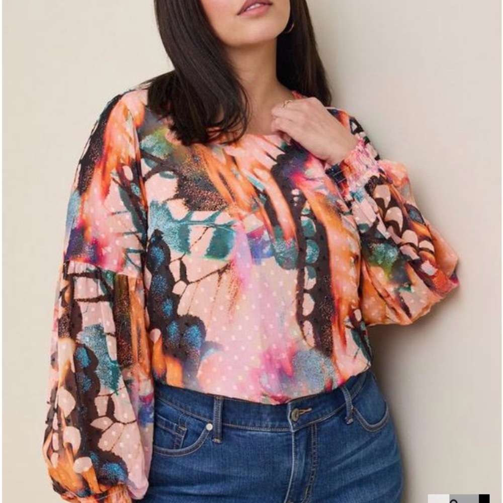 Torrid 5X Chiffon Clip Dot Blouson Sleeve Blouse Fairycore Whimsicore